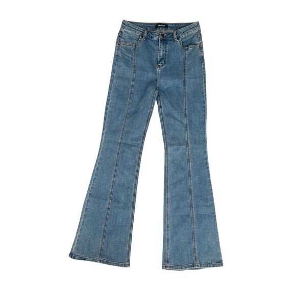 Modcloth The Bianca Flared Leg Retro Style Light Blue Jeans Front Seams Size 8 - Picture 2 of 12